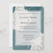 青と白のバラのフローラロマン結婚ティック 招待状 (正面)