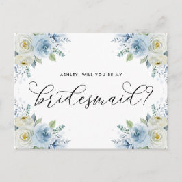 青と白のバラ　あなたは私のブライズメイドになってくれますか 案内ポストカード