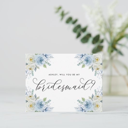 青と白のバラ　あなたは私のブライズメイドになってくれますか 案内ポストカード (スタンド正面)