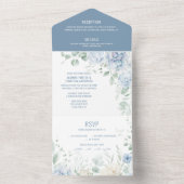 青と白のバラ、牡丹結婚式招待状 オールインワン招待状 (内側)