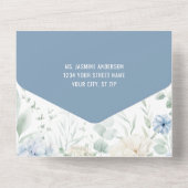 青と白のバラ、牡丹結婚式招待状 オールインワン招待状 (裏面)