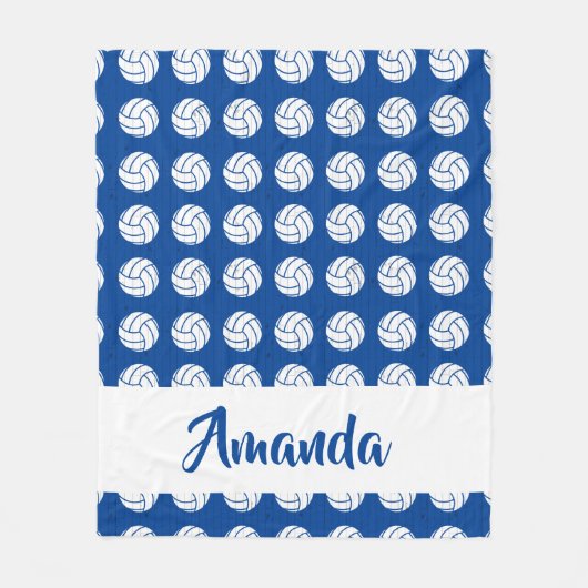 青と白のバレーボールのパターン フリースブランケット (正面)