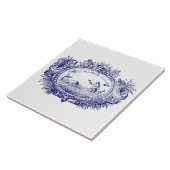 青と白のバロックのロココマーメイドフィッシュCartoche タイル (側面)