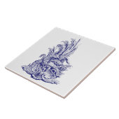 青と白のバロックのロコロカイルフィッシュファウンテン タイル (側面)