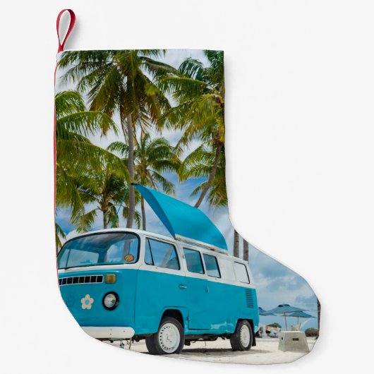 青と白のバンオンビーチ スモールクリスマスストッキング (正面)