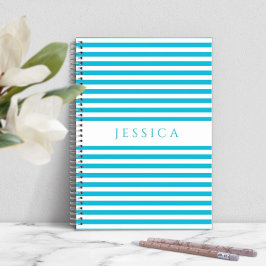 青と白のパタストライプのーン名 ノートブック