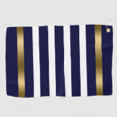 青と白のパターストライプン金ゴールドアクセント ゴルフタオル (横)