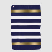 青と白のパターストライプン金ゴールドアクセント ゴルフタオル (正面)
