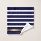 青と白のパターストライプン金ゴールドアクセント バスタオルセット (ウォッシュタオル)