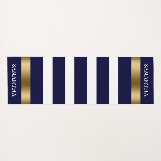 青と白のパターストライプン金ゴールドアクセント ヨガマット (裏面(横))