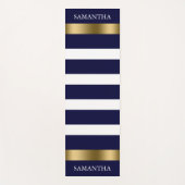 青と白のパターストライプン金ゴールドアクセント ヨガマット (正面)