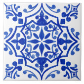 青と白のパターン（の模様が）ある水色地中海の タイル (正面)