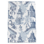 青と白のパタ中国のーンのラッピング紙 ミディアムペーパーバッグ (裏面)