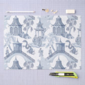 青と白のパタ中国のーンのラッピング紙 薄葉紙 (クラフト)