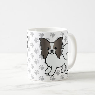 青と白のパピヨン かわいいキャラクターデザインの犬と足跡 コーヒーマグカップ