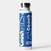 青と白のパーソナライズされたコーチギフト名アート ウォーターボトル (右面)
