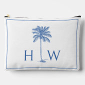 青と白のパームパルメットツリーモノグラム アクセサリーポーチ (正面)