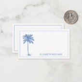 青と白のパームパルメットツリーモノグラム ノートカード (正面/裏面インサイチュ)
