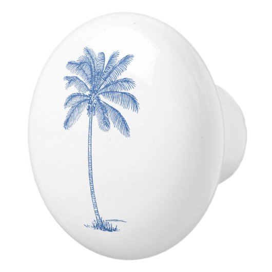 青と白のパームパルメットツリー セラミックノブ (右)