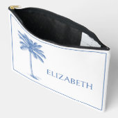 青と白のパームパルメットパーソナライズされたツリー アクセサリーポーチ (見開き)