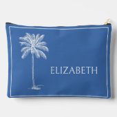 青と白のパームパルメットパーソナライズされたツリー アクセサリーポーチ (裏面)