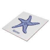 青と白のヒトデの名前のセラミックタイル タイル (側面)