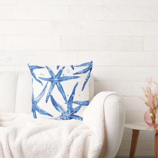 青と白のヒトデデザイン枕 クッション (ソファ)