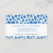 青と白のヒョウ印刷個人用スタイルリスト 名刺 (裏面)