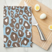 青と白のヒョウ印刷 キッチンタオル (四つ折り)