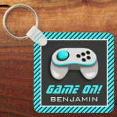 青と白のビデオゲームコントローラのキッズルーム キーホルダー (正面)