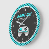 青と白のビデオゲームコントローラー子供部屋 ラージ壁時計 (傾斜)
