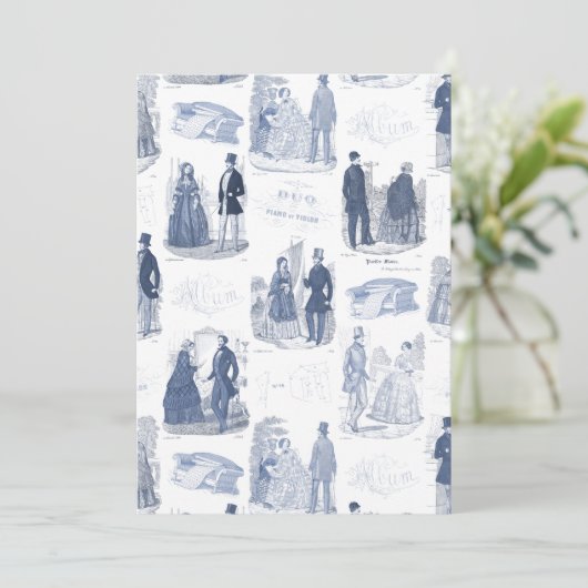 青と白のビンテージ ファッション フレンチ トワール 招待状 (スタンド正面)