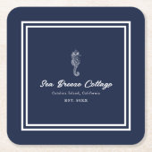 青と白のビーチハイシーホース スクエアペーパーコースター (正面)