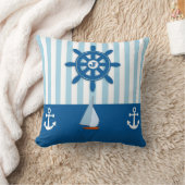 青と白のビーチモノグラ航海のム クッション (ブランケット)