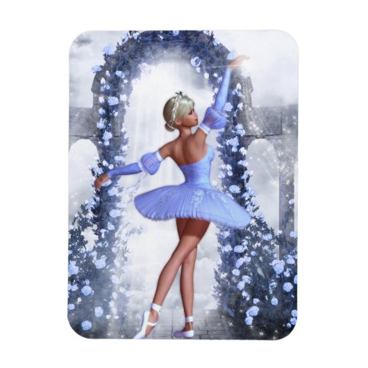 青と白のファンタジーバレリーナとバラの花 マグネット (縦)