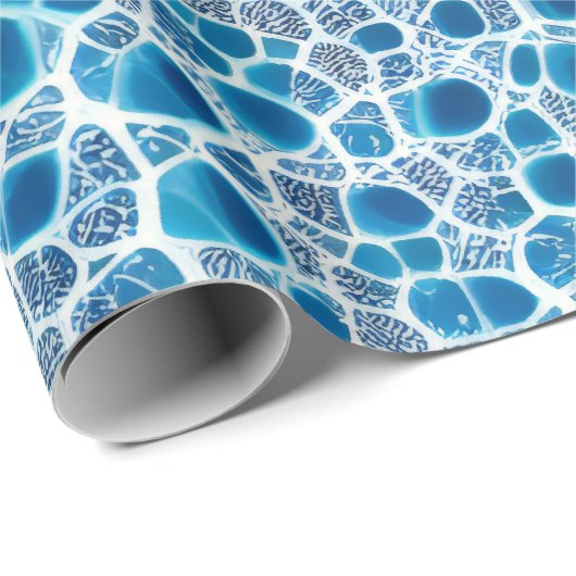 青と白のファンタジー霜の降りた抽象芸術氷モザイク ラッピングペーパー (ロールコーナー)