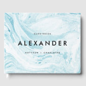 青と白のフェイク大理石モダンの結婚写真 ゲストブック (正面)