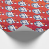 青と白のフェスティバルのサッカーボールのパターンが赤 ラッピングペーパー (角)