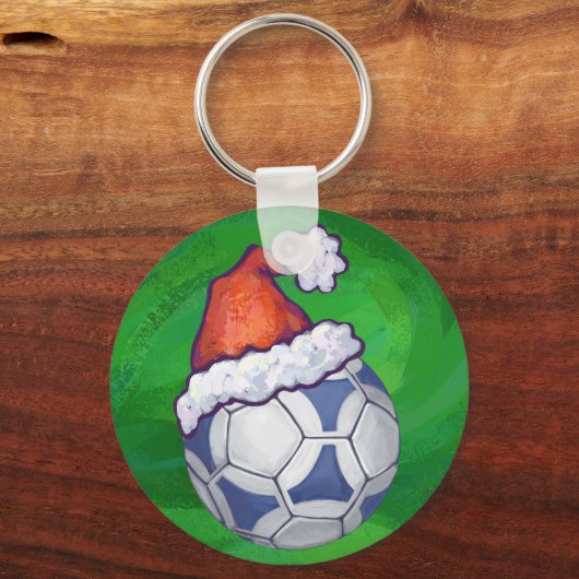 青と白のフェスティバルサッカーボールを緑 キーホルダー (正面)