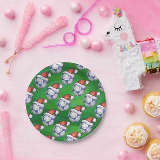 青と白のフェスティバルサッカーボールを緑 ペーパープレート (パーティー)