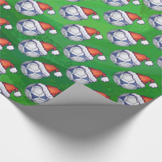 青と白のフェスティバルサッカーボールを緑 ラッピングペーパー (角)