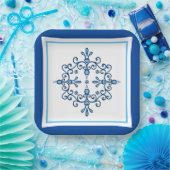 青と白のフォークアートバード紙プレート ペーパープレート (パーティー)