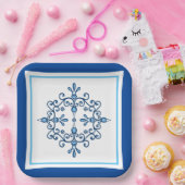 青と白のフォークアートバード紙プレート ペーパープレート (パーティー)