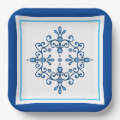 青と白のフォークアートバード紙プレート ペーパープレート (正面)