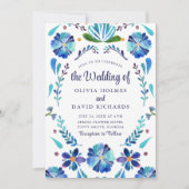 青と白のフォークフローラフィエスタウェディング招待 招待状 (正面)