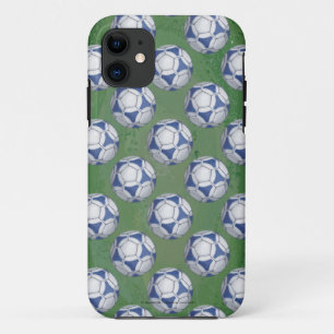 青と白のフットバル模様 iPhone 11 ケース
