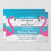 青と白のフラインゴー結婚式招待状 招待状 (正面/裏面)