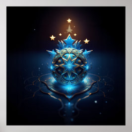 青と白のフラクタルデザインと星 ポスター