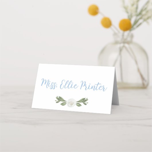 青と白のフラワーチノワセリー プレイスカード (正面)