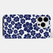 青と白のフラワーパターン iPhoneケース (裏面横)